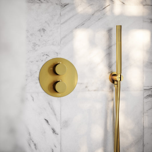 Luxe Brushed Gold Thermostatic Shower with Handheld Shower
