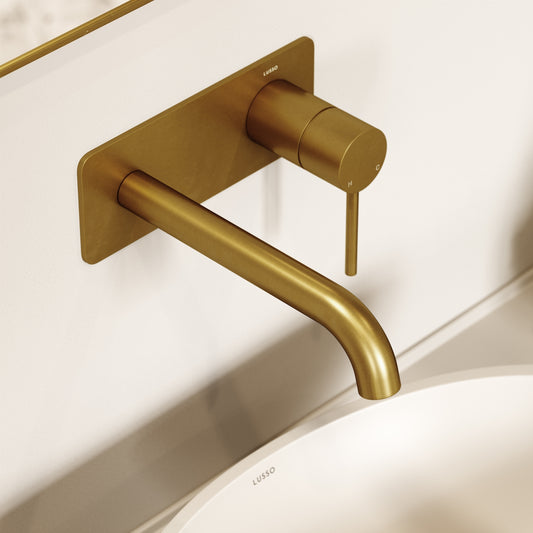 Luxe Brushed Gold Wall Mounted Basin Mixer Tap V2