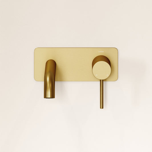 Luxe Brushed Gold Wall Mounted Basin Mixer Tap V2