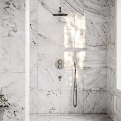 Luxe Brushed Stainless 3 Way Thermostatic Shower with Handheld Shower & Bath Spout