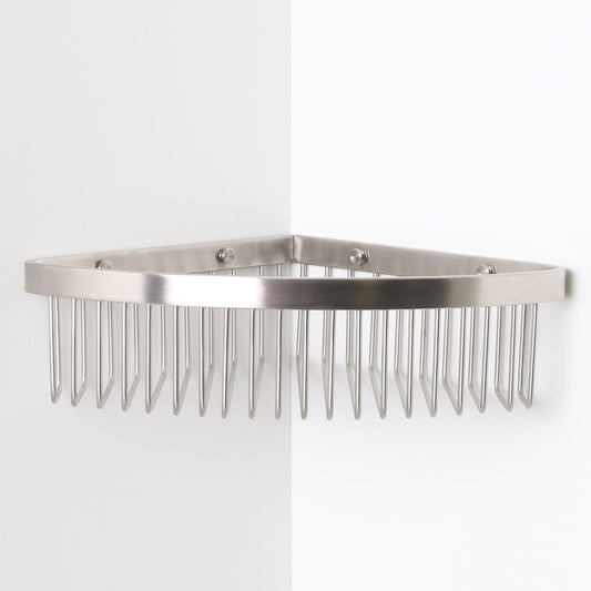 Luxe Brushed Stainless Corner Shower Storage Basket