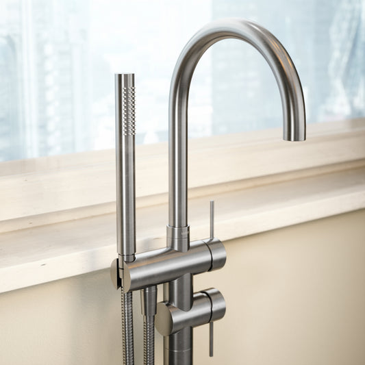 Luxe Brushed Stainless Floorstanding Bath Shower Mixer Tap