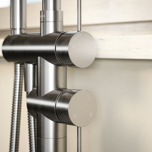 Luxe Brushed Stainless Floorstanding Bath Shower Mixer Tap