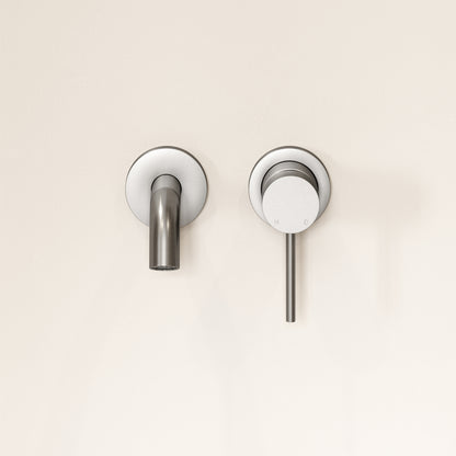 Luxe Brushed Stainless Short Projection Wall Mounted Basin Mixer Tap
