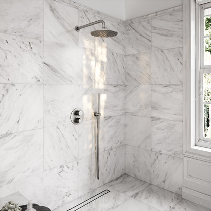Luxe Brushed Stainless Thermostatic Shower with Handheld Shower