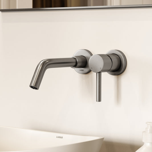 Luxe Brushed Stainless Wall Mounted Basin Mixer Tap V1