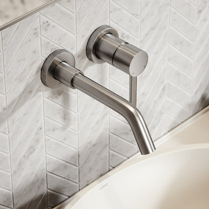 Luxe Brushed Stainless Wall Mounted Basin Mixer Tap V1