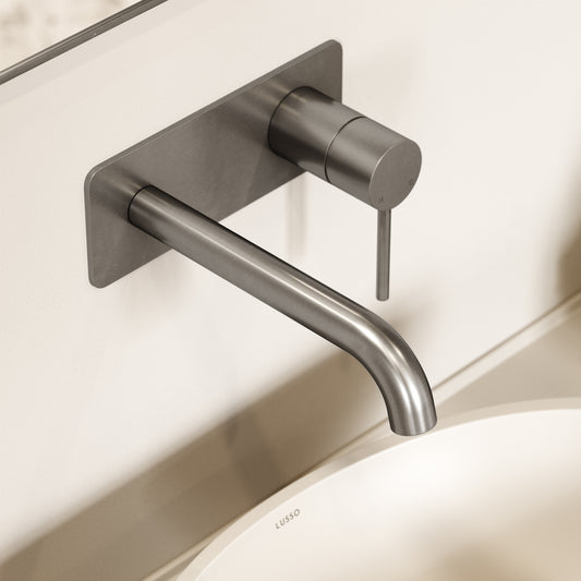 Luxe Brushed Stainless Wall Mounted Basin Mixer Tap V2
