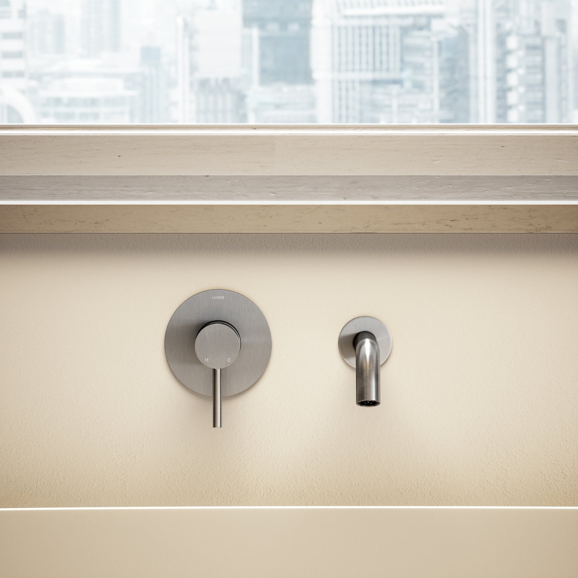 Luxe Brushed Stainless Wall Mounted Bath Mixer Tap