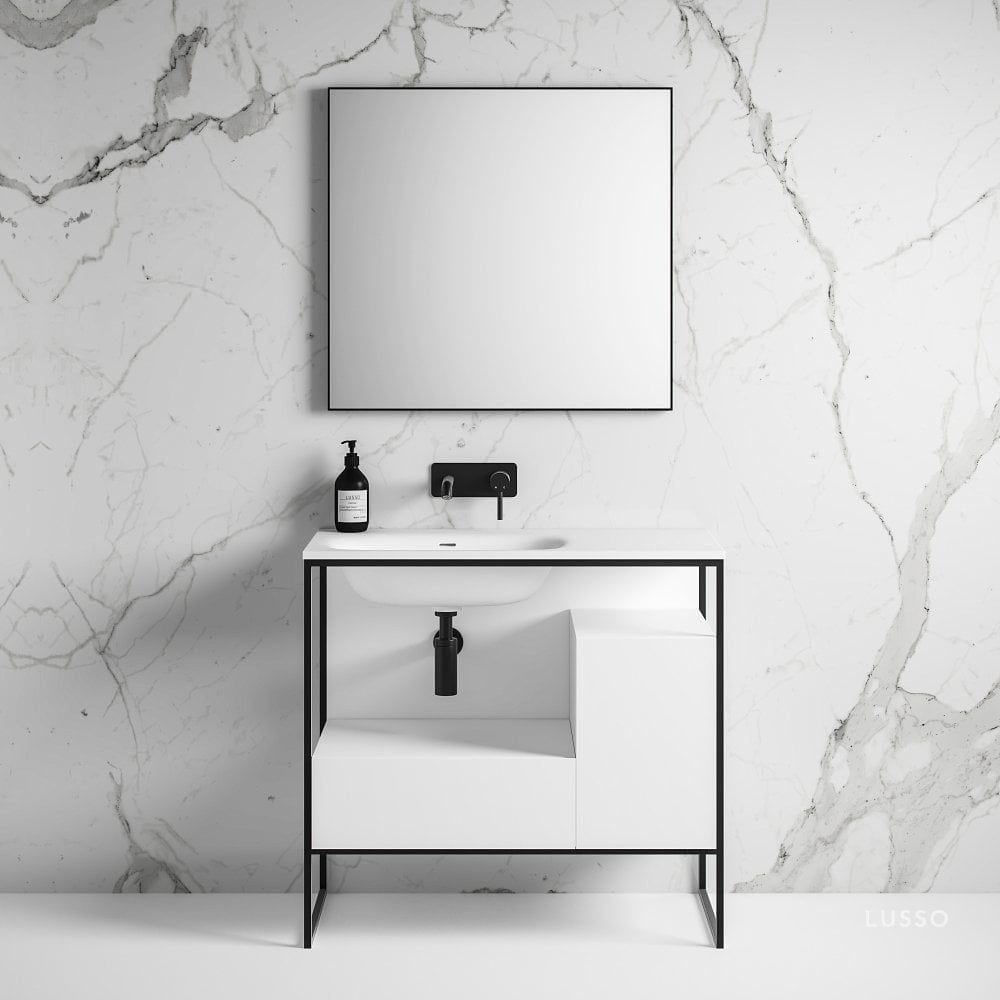 Luxe Matte Black Frame Vanity Unit with Stone Basin 900mm