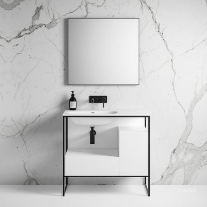 Luxe Matte Black Frame Vanity Unit with Stone Basin 900mm