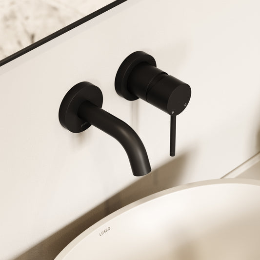 Luxe Matte Black Short Projection Wall Mounted Basin Mixer Tap