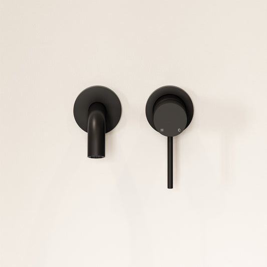 Luxe Matte Black Short Projection Wall Mounted Basin Mixer Tap