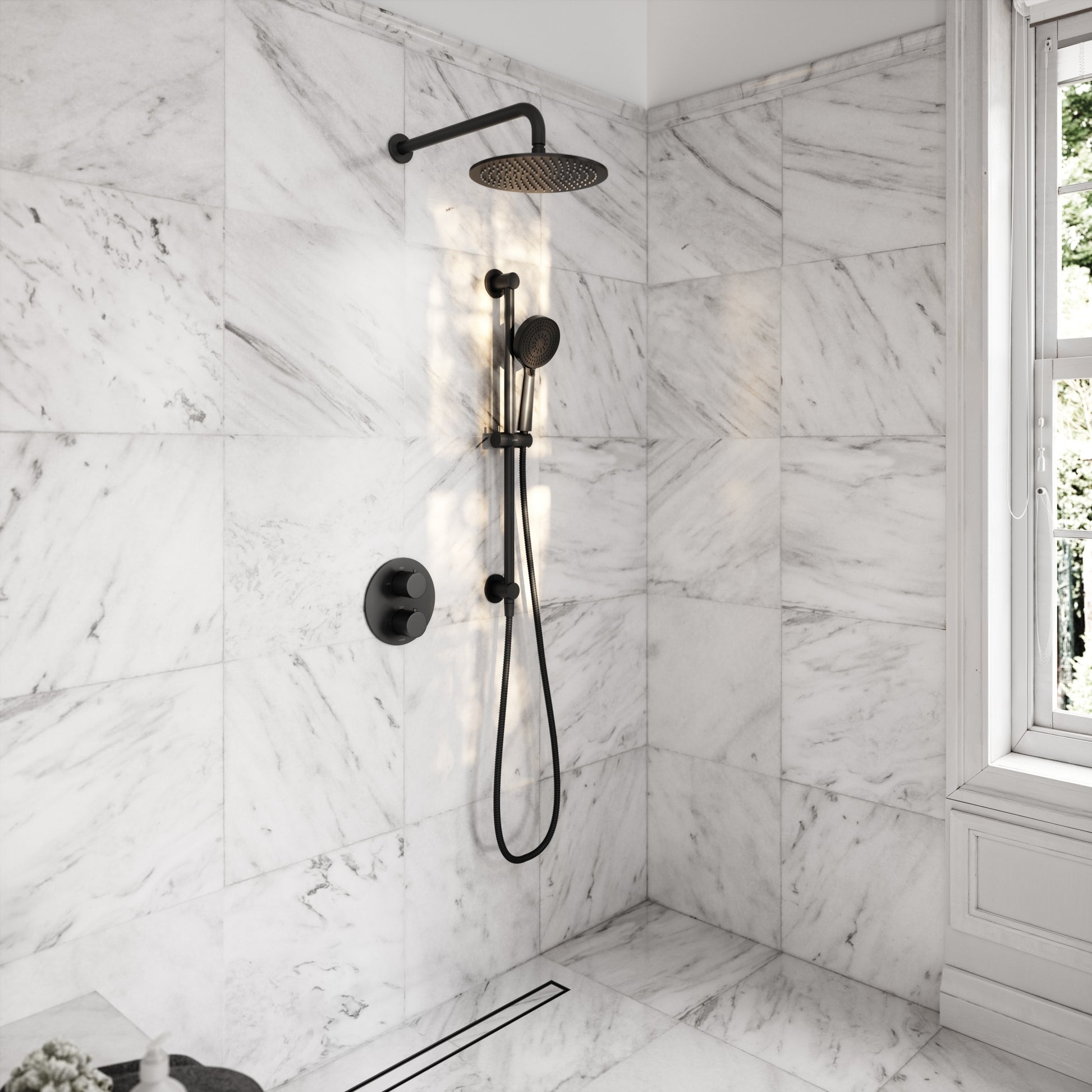 Luxe Matte Black Thermostatic Shower with Handheld Shower