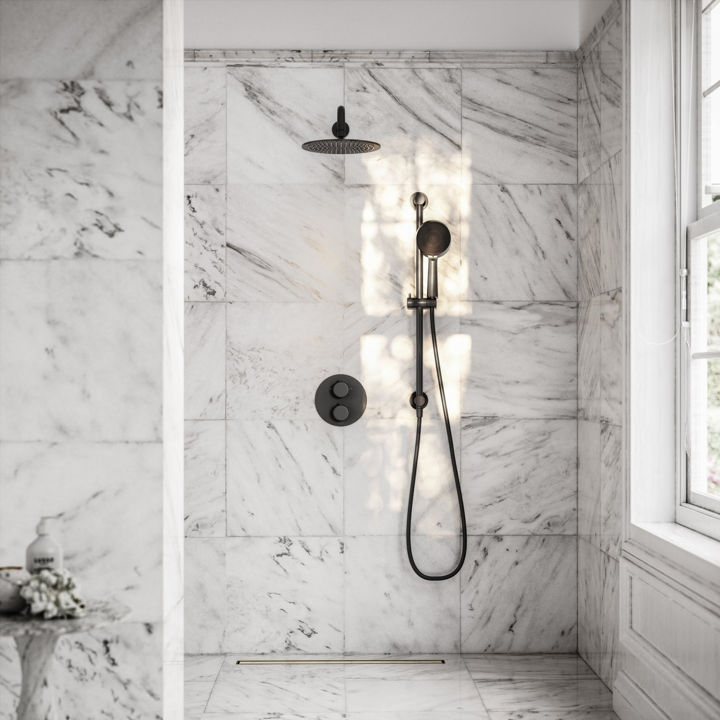 Luxe Matte Black Thermostatic Shower with Handheld Shower