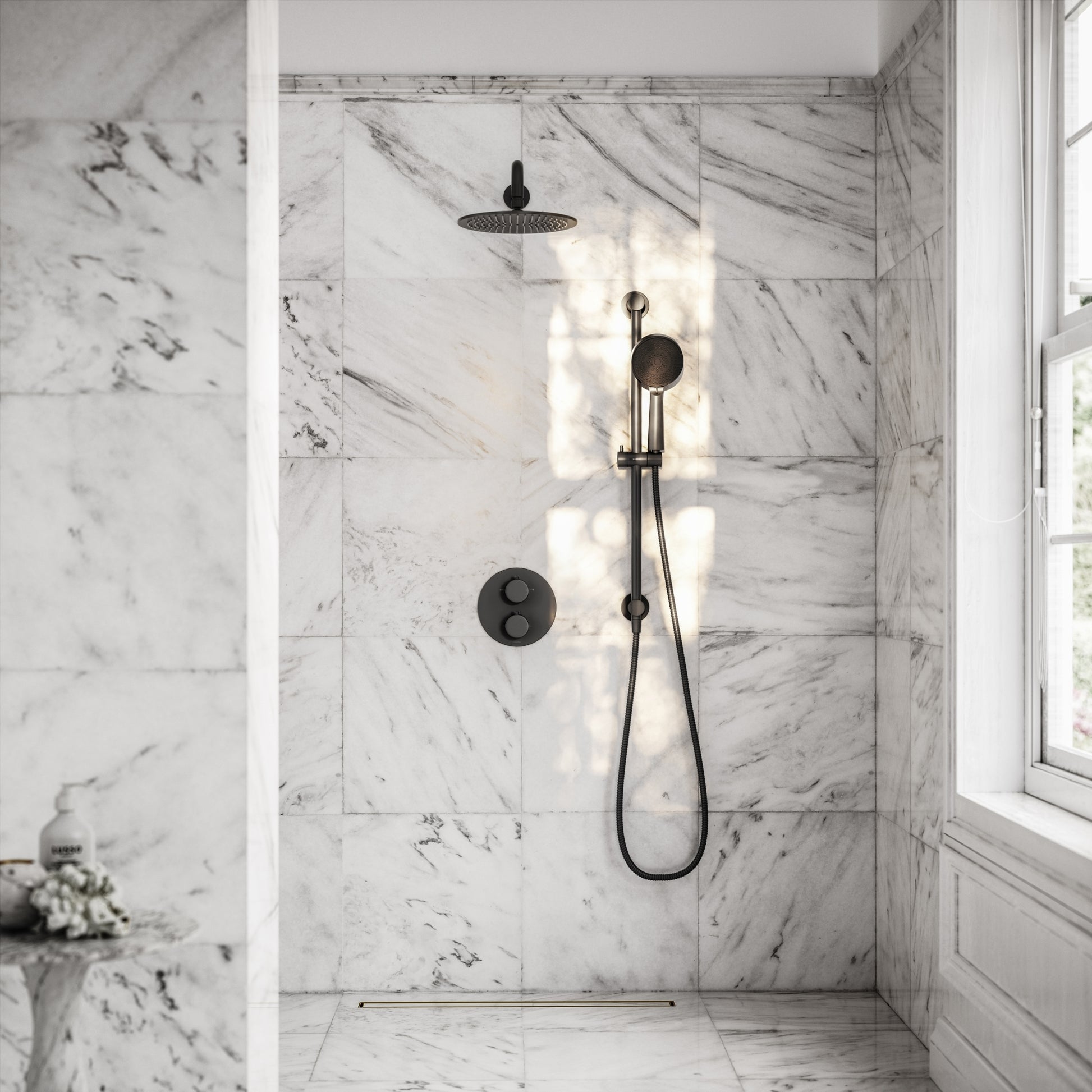 Luxe Matte Black Thermostatic Shower with Handheld Shower
