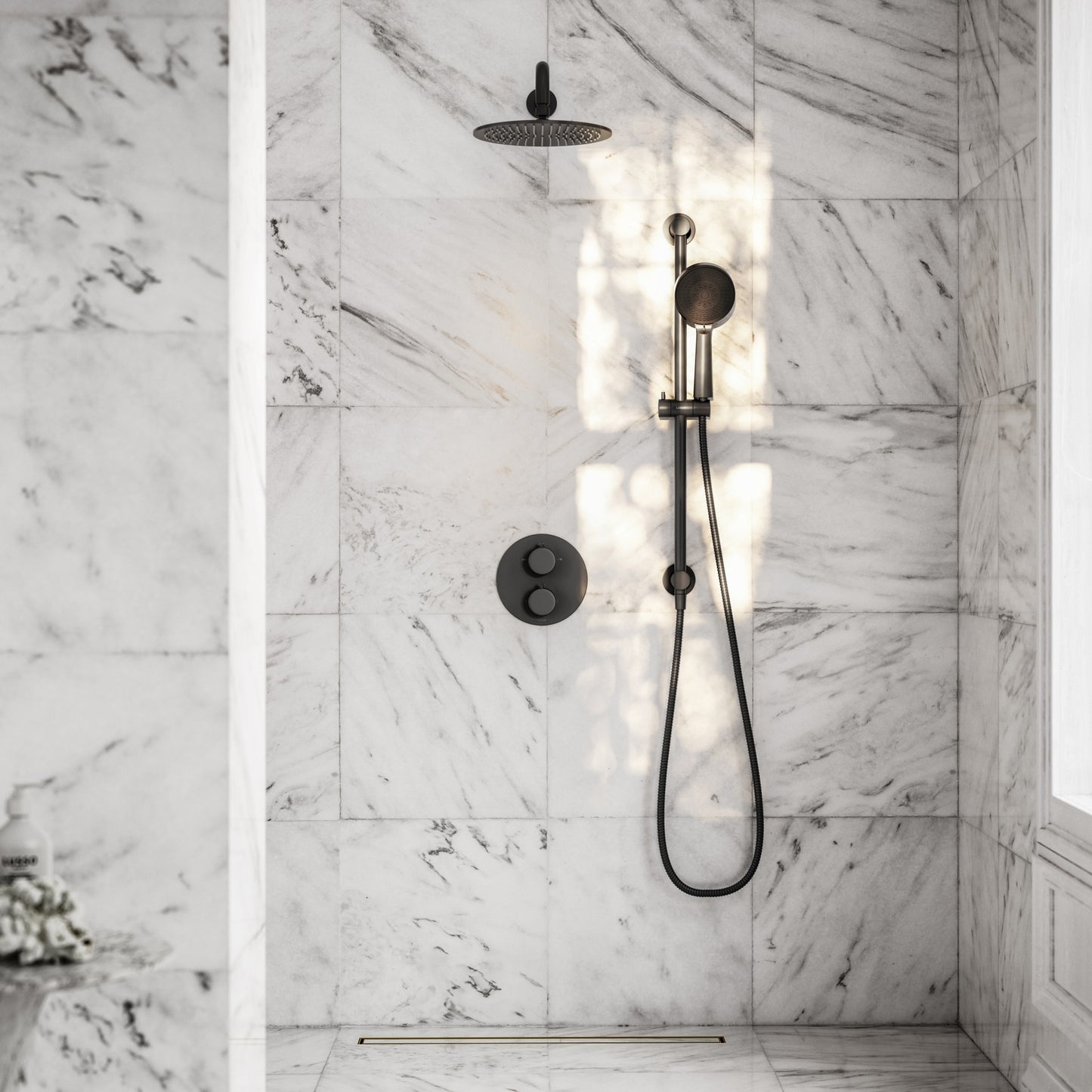 Luxe Matte Black Thermostatic Shower with Handheld Shower