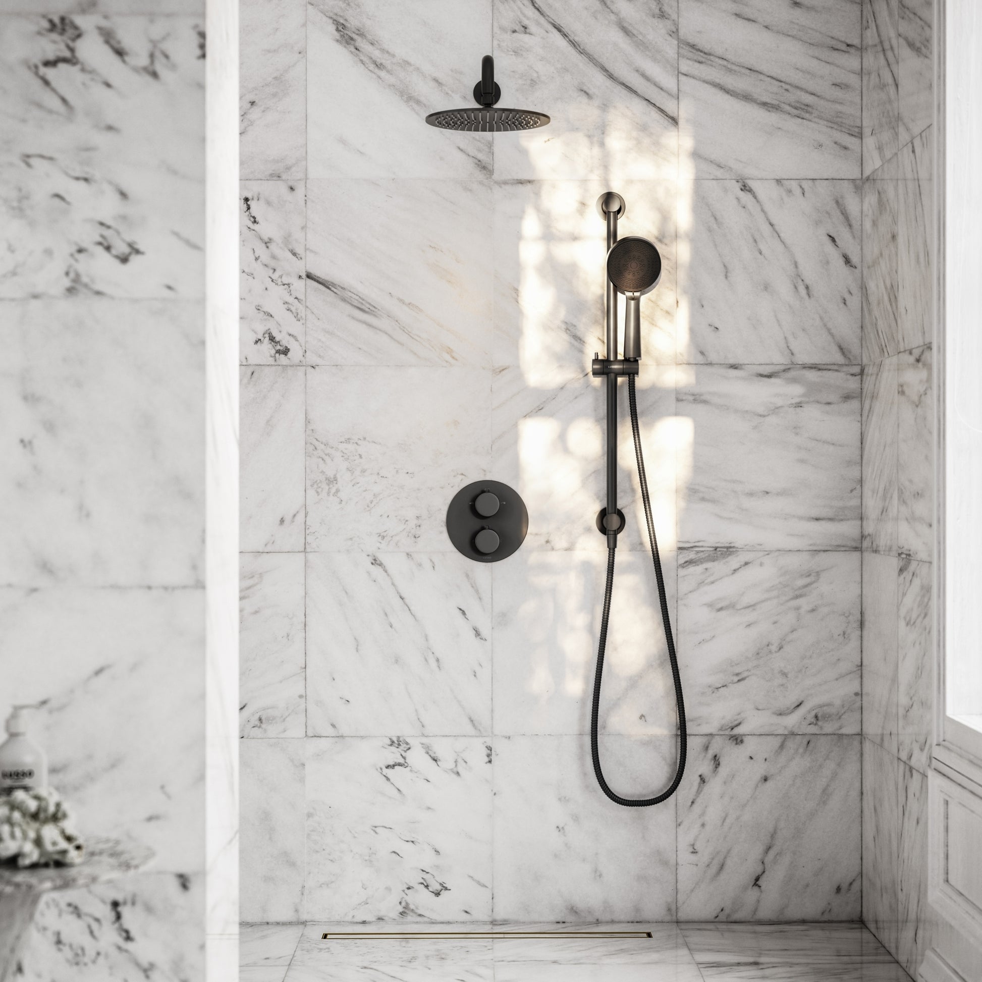 Luxe Matte Black Thermostatic Shower with Handheld Shower