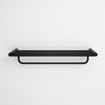 Luxe Matte Black Towel Shelf With Rail 600mm