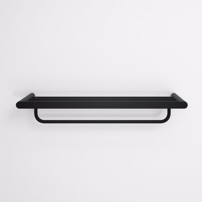 Luxe Matte Black Towel Shelf With Rail 600mm