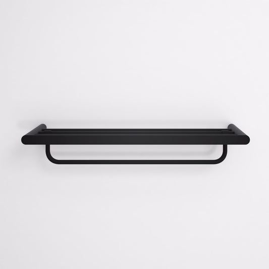 Luxe Matte Black Towel Shelf With Rail 600mm