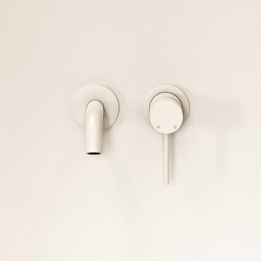 Luxe Matte White Short Projection Wall Mounted Basin Mixer Tap