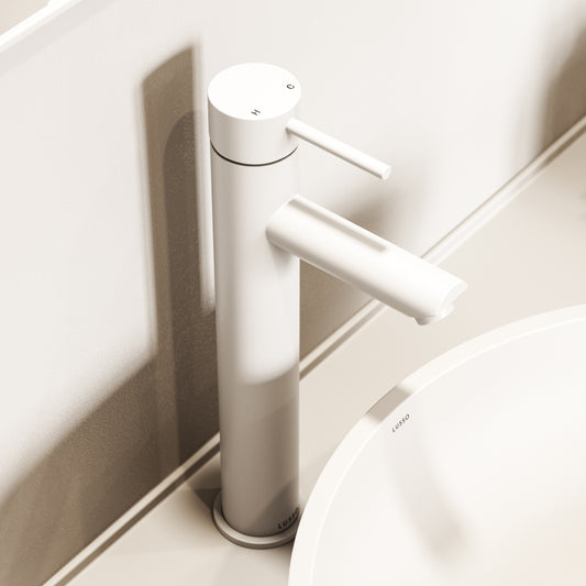 Luxe Monobloc Silk Matte White Basin Tall Mixer Tap