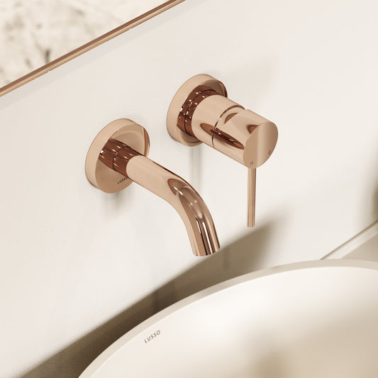 Luxe Rose Gold Short Projection Wall Mounted Basin Mixer Tap