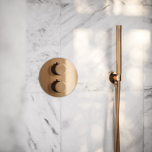 Luxe Rose Gold Thermostatic Shower with Handheld Shower