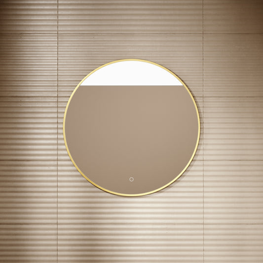 Luxe Round Mirror with Light Brushed Gold 800mm