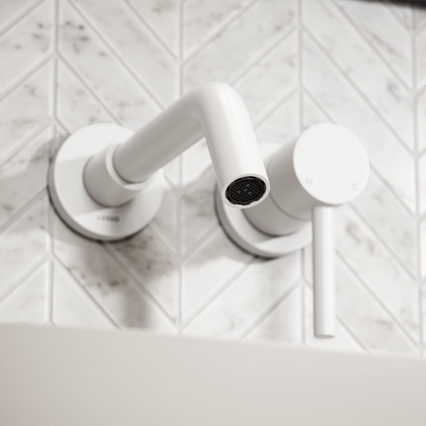 Luxe Silk Matte White Wall Mounted Basin Mixer Tap V1