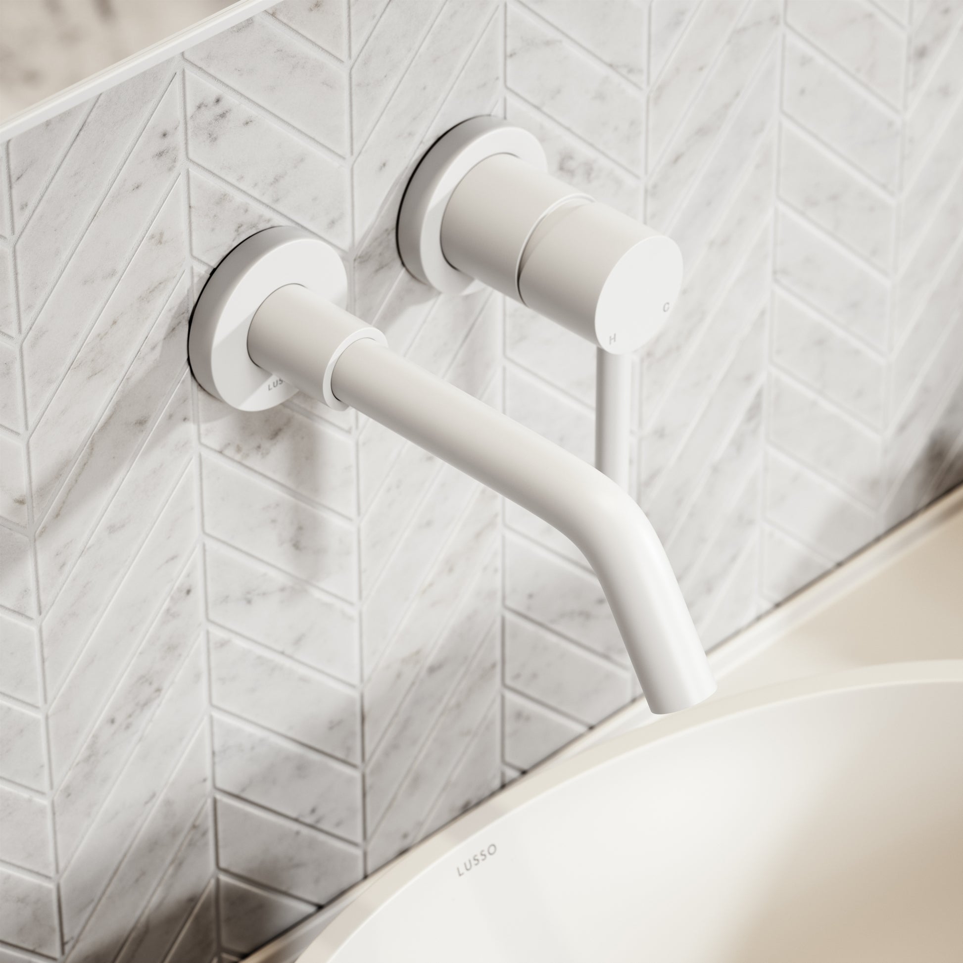Luxe Silk Matte White Wall Mounted Basin Mixer Tap V1