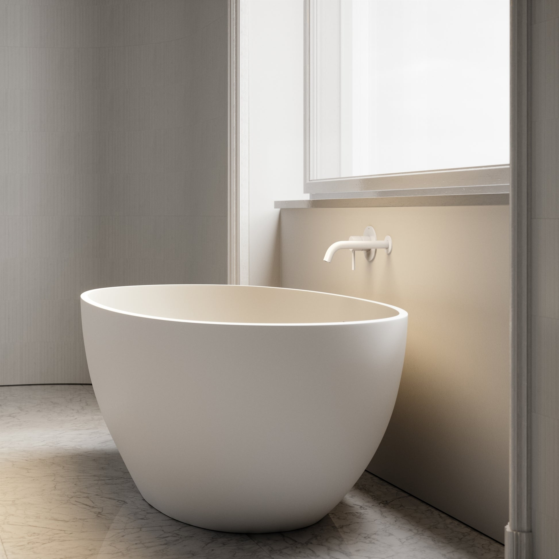 Luxe Silk Matte White Wall Mounted Bath Mixer Tap