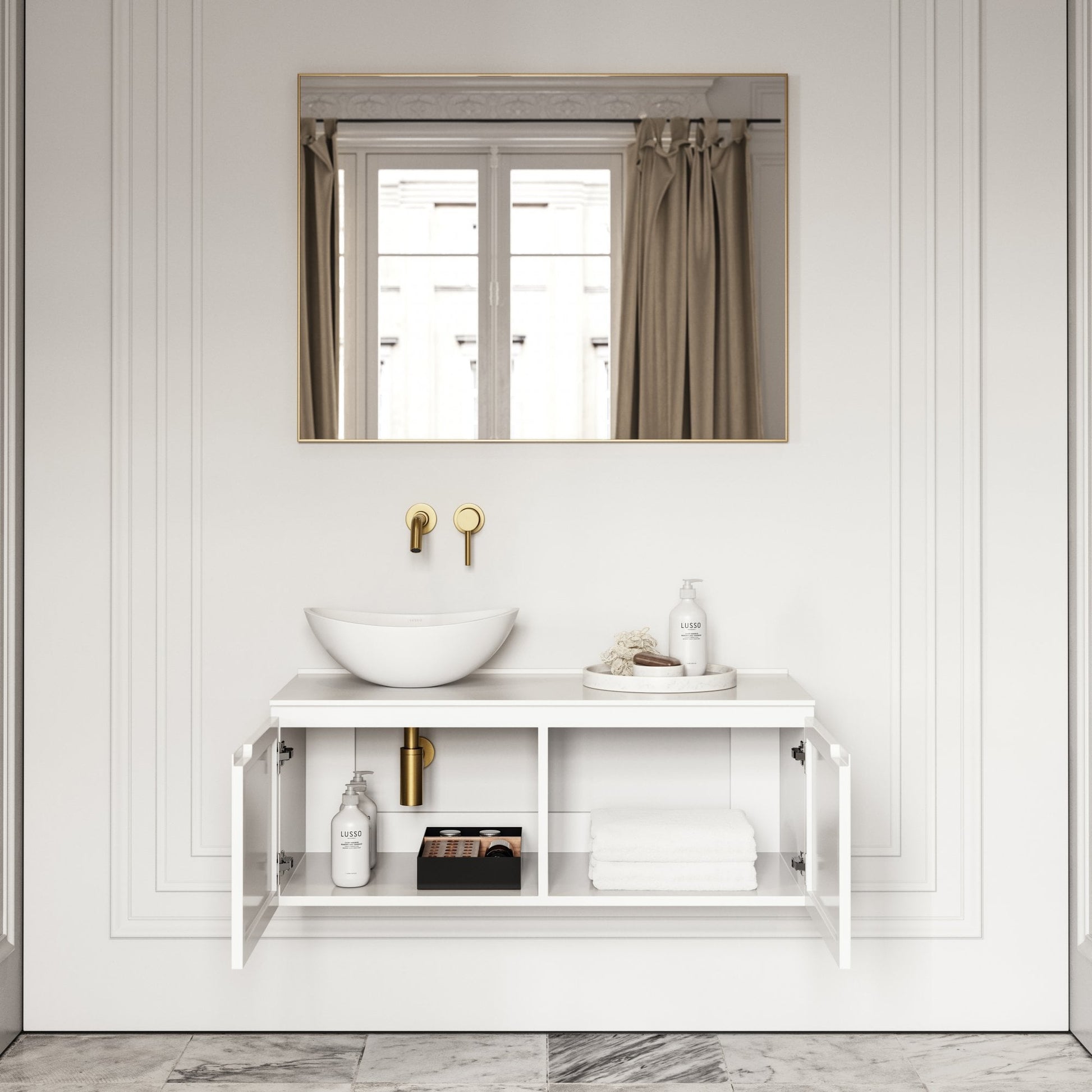 Luxor Matte White Stone Vanity Unit 1000mm