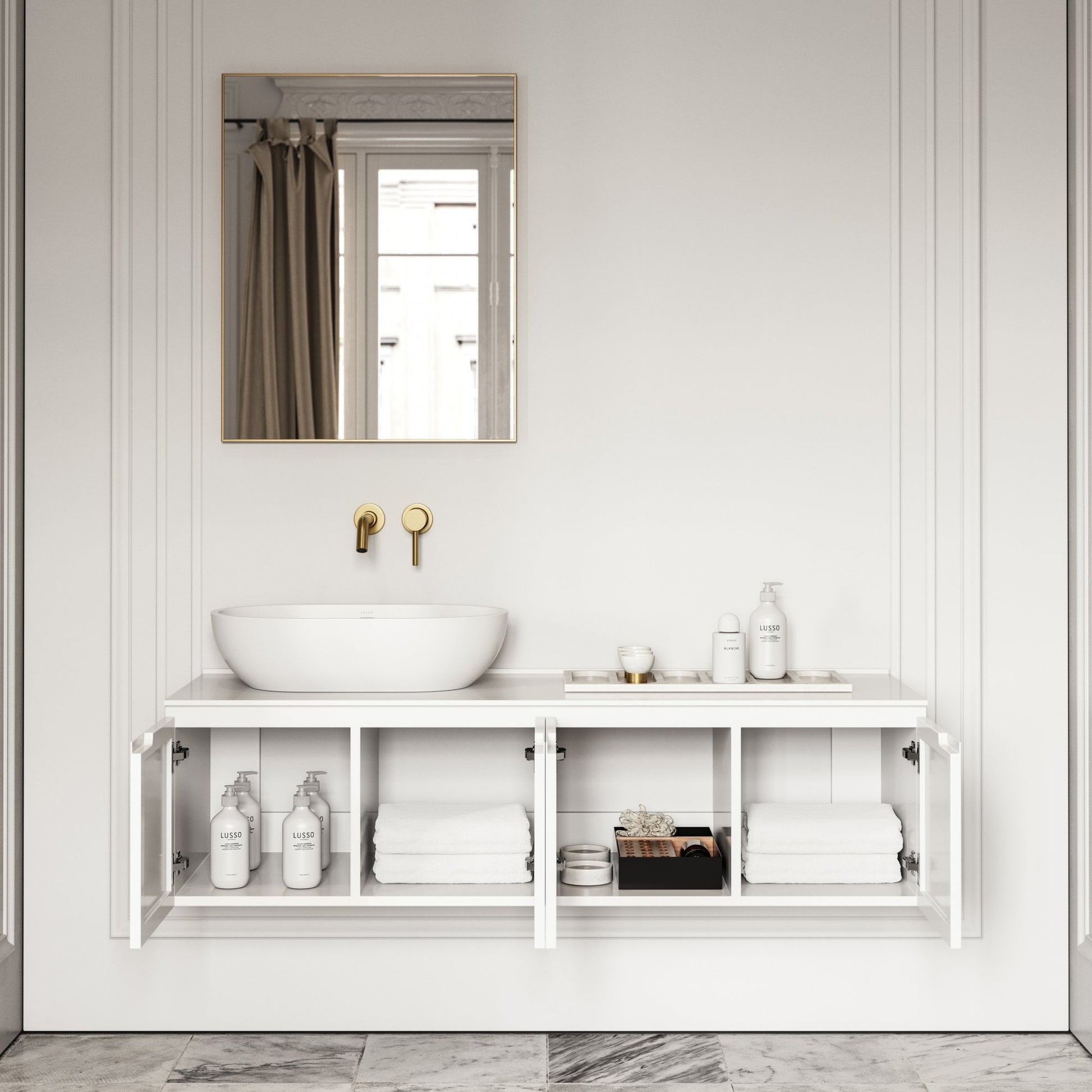 Luxor Matte White Stone Vanity Unit 1400mm