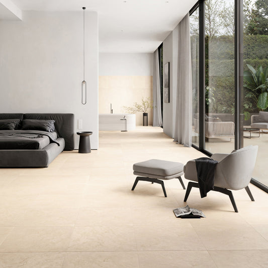Manzoni Natural Travertine Porcelain Tile Wall or Floor Tile 600 x 600mm