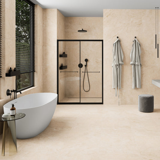 Manzoni Natural Travertine Porcelain Tile Wall or Floor Tile 600 x 600mm
