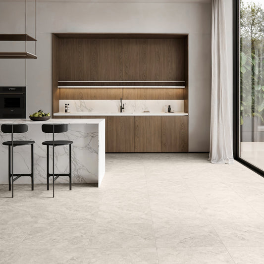 Manzoni Stone Beige Travertine Porcelain Wall or Floor Tile 600 x 600mm