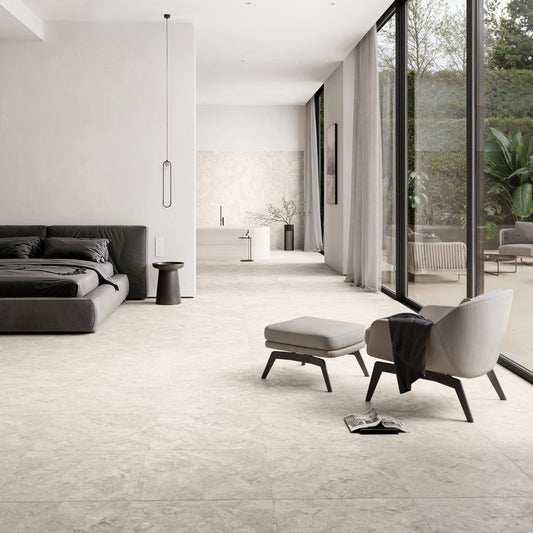 Manzoni Stone Beige Travertine Porcelain Wall or Floor Tile 600 x 600mm