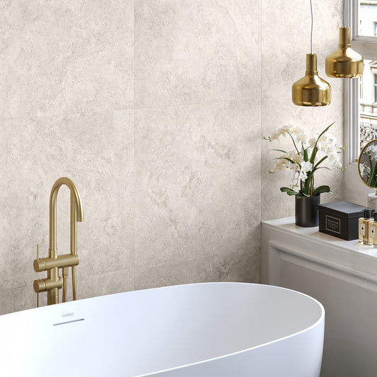 Manzoni Stone Beige Travertine Porcelain Wall or Floor Tile 600 x 600mm