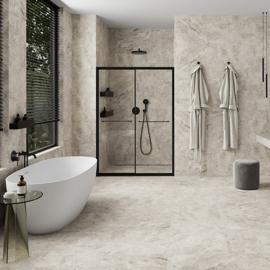 Manzoni Stone Beige Travertine Porcelain Wall or Floor Tile 600 x 600mm