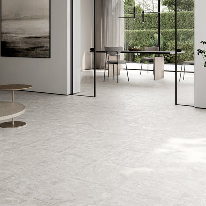 Manzoni White Travertine Porcelain Wall or Floor Tile 600 x 600mm