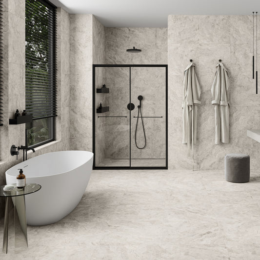 Manzoni White Travertine Porcelain Wall or Floor Tile 600 x 600mm