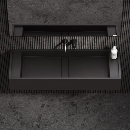 Marmo Charcoal Wall Hung Double Stone Basin 1200mm