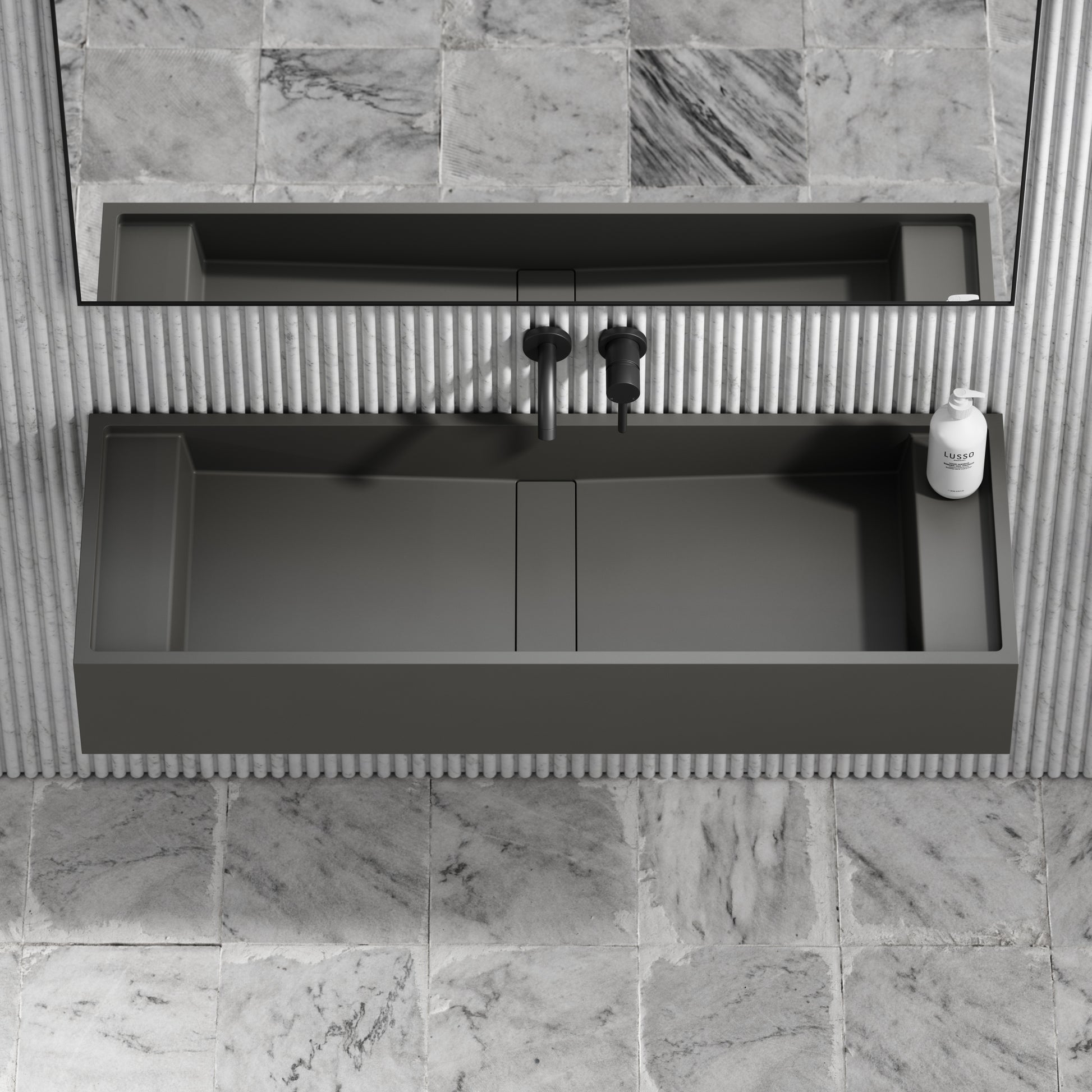 Marmo Clay Wall Hung Double Stone Basin 1200mm