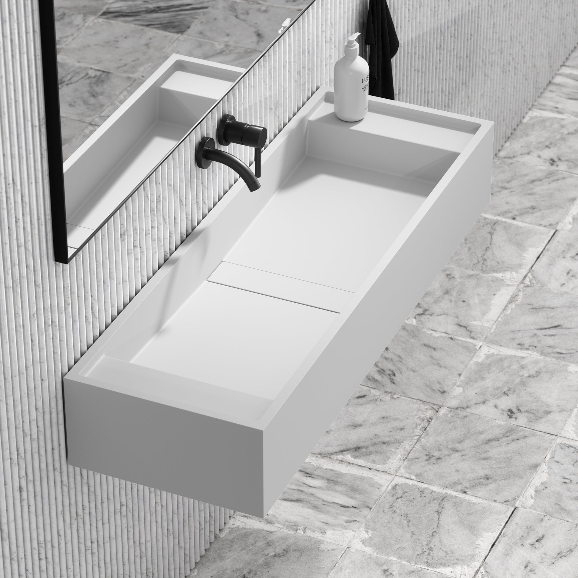 Marmo Matte White Wall Hung Double Stone Basin 1200mm