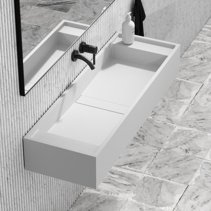 Marmo Matte White Wall Hung Double Stone Basin 1200mm