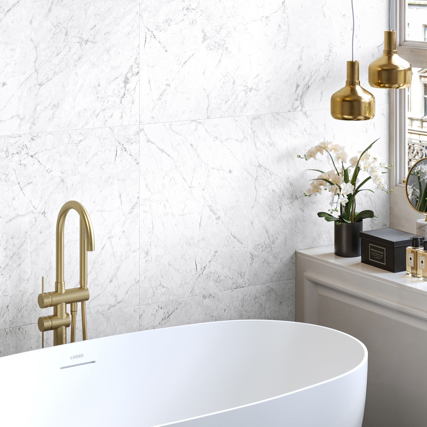 Massa Bianco Carrara Marble Porcelain Wall or Floor Tile 1200 x 600mm