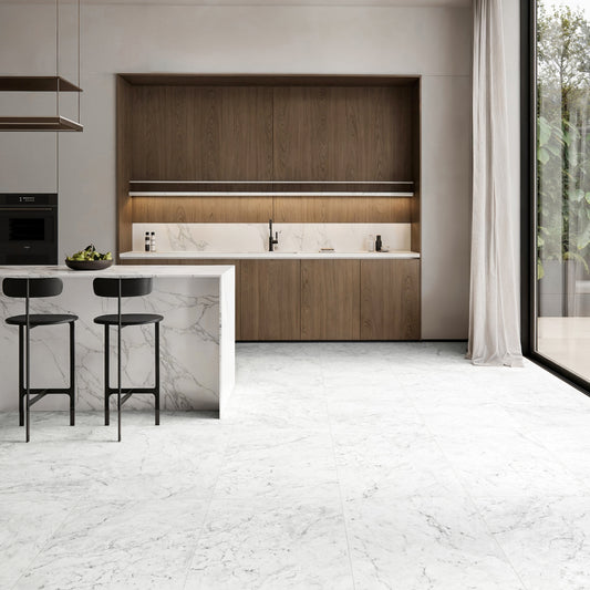 Massa Bianco Carrara Marble Porcelain Wall or Floor Tile 1200 x 600mm