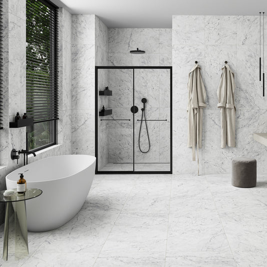 Massa Bianco Carrara Marble Porcelain Wall or Floor Tile 1200 x 600mm